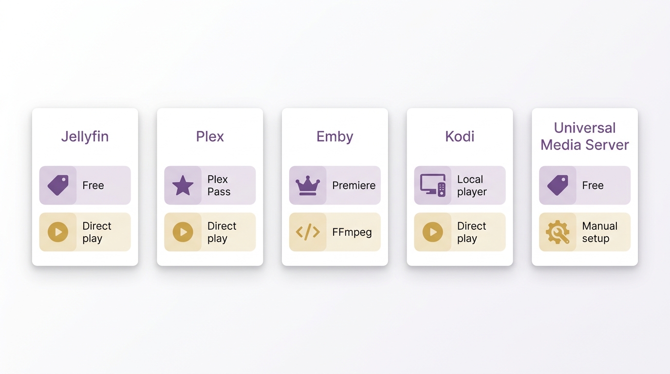 Comparison of Jellyfin, Plex, Emby, Kodi, and Universal Media Server