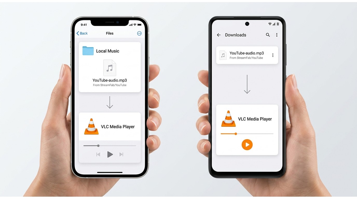 iPhone Files and Android Downloads locations for a local MP3 playable in VLC.