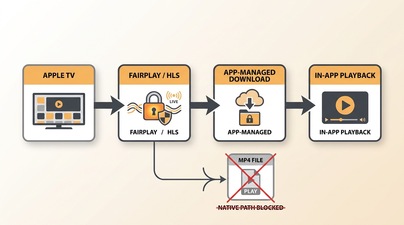 Apple TV downloads use FairPlay and HLS for app-managed playback