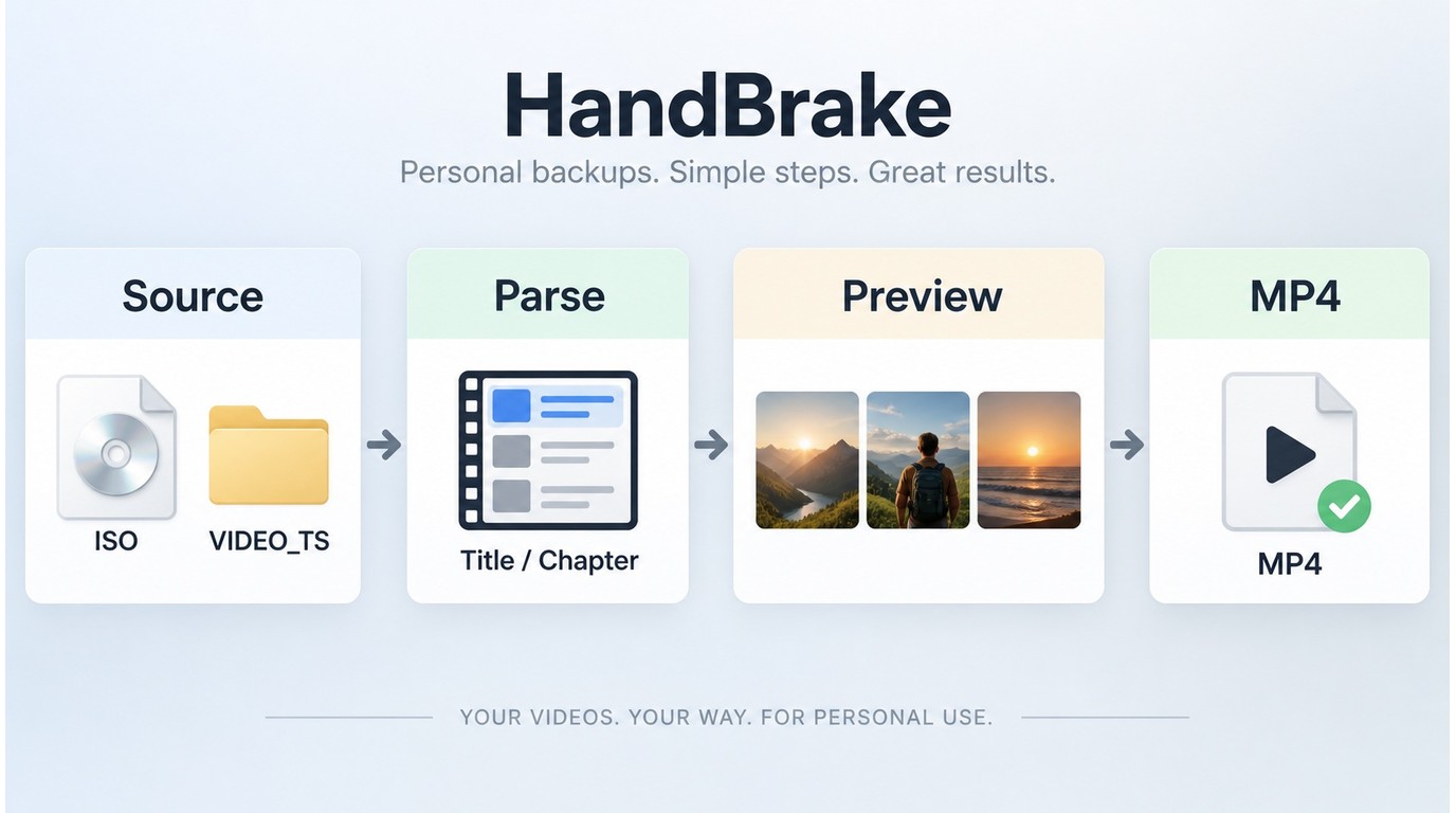 ISO and VIDEO_TS sources verified in HandBrake before MP4 encoding