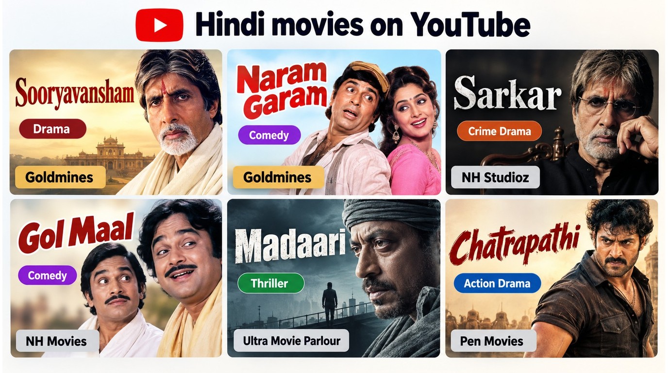 Hindi movies on YouTube matched with official source channels