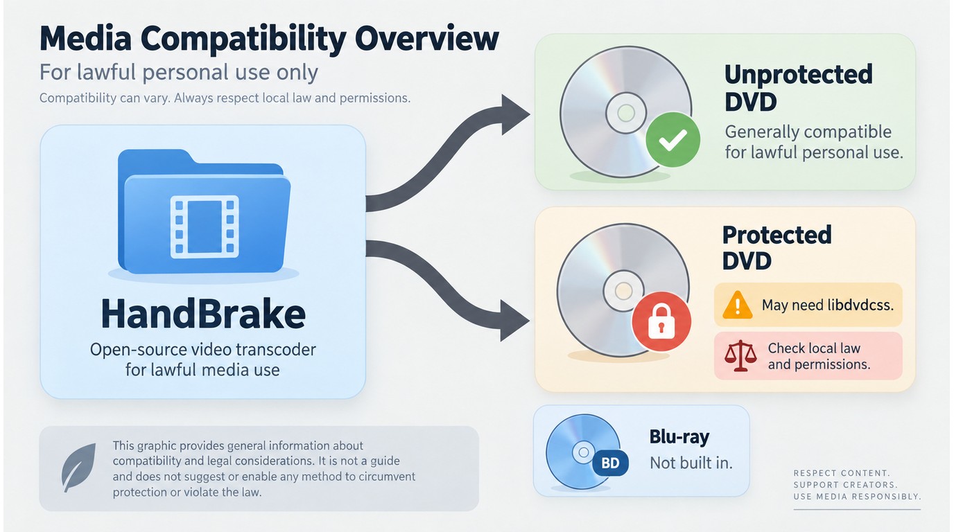HandBrake paths for unprotected DVDs and protected discs with libdvdcss checks