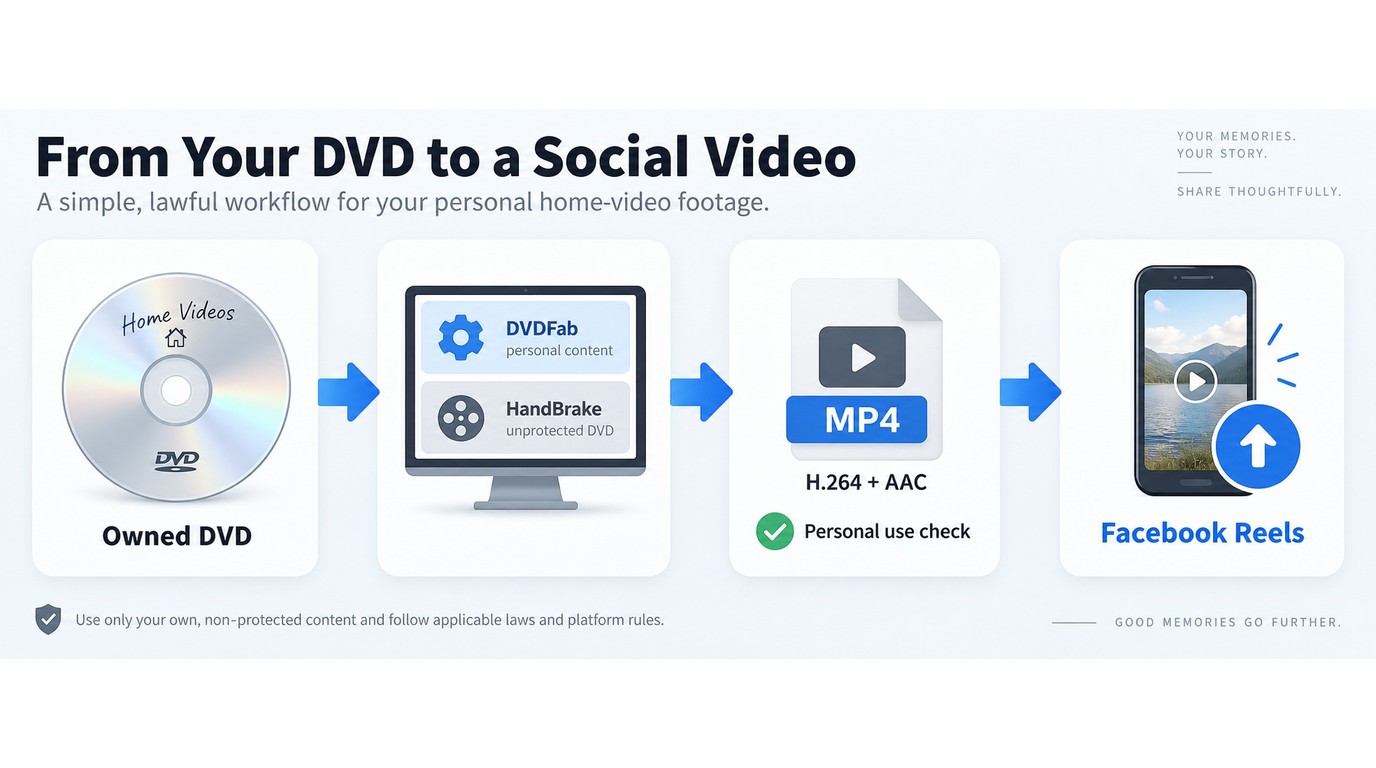 Workflow from DVD conversion to checked MP4 and Facebook Reels upload