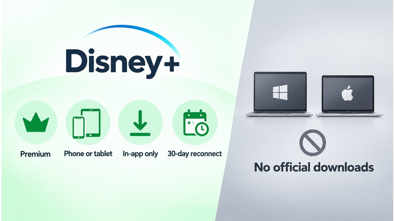 Disney+ Premium supports app-locked downloads on phones and tablets, not Windows or macOS.