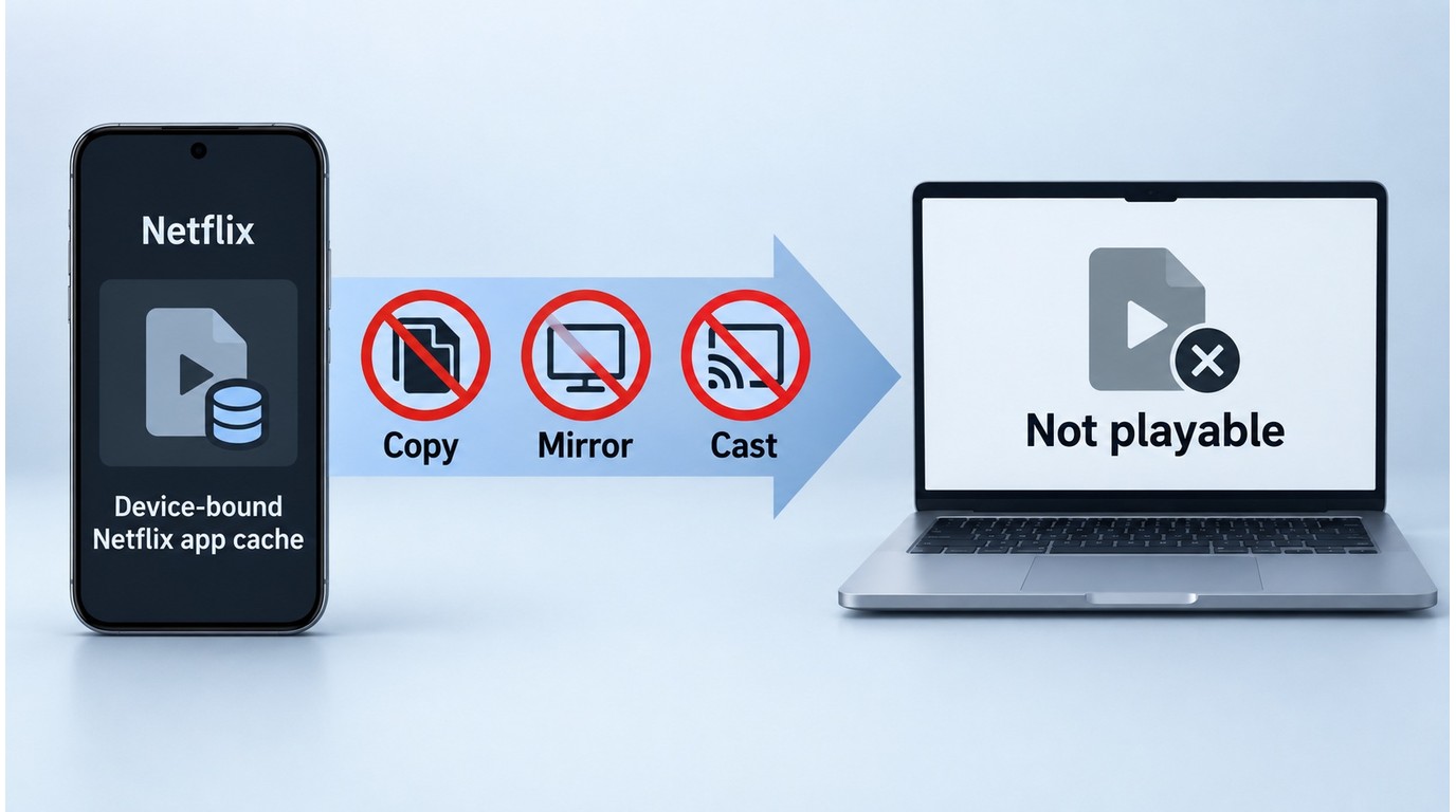Why Netflix phone downloads stay device-bound and cannot become playable computer files