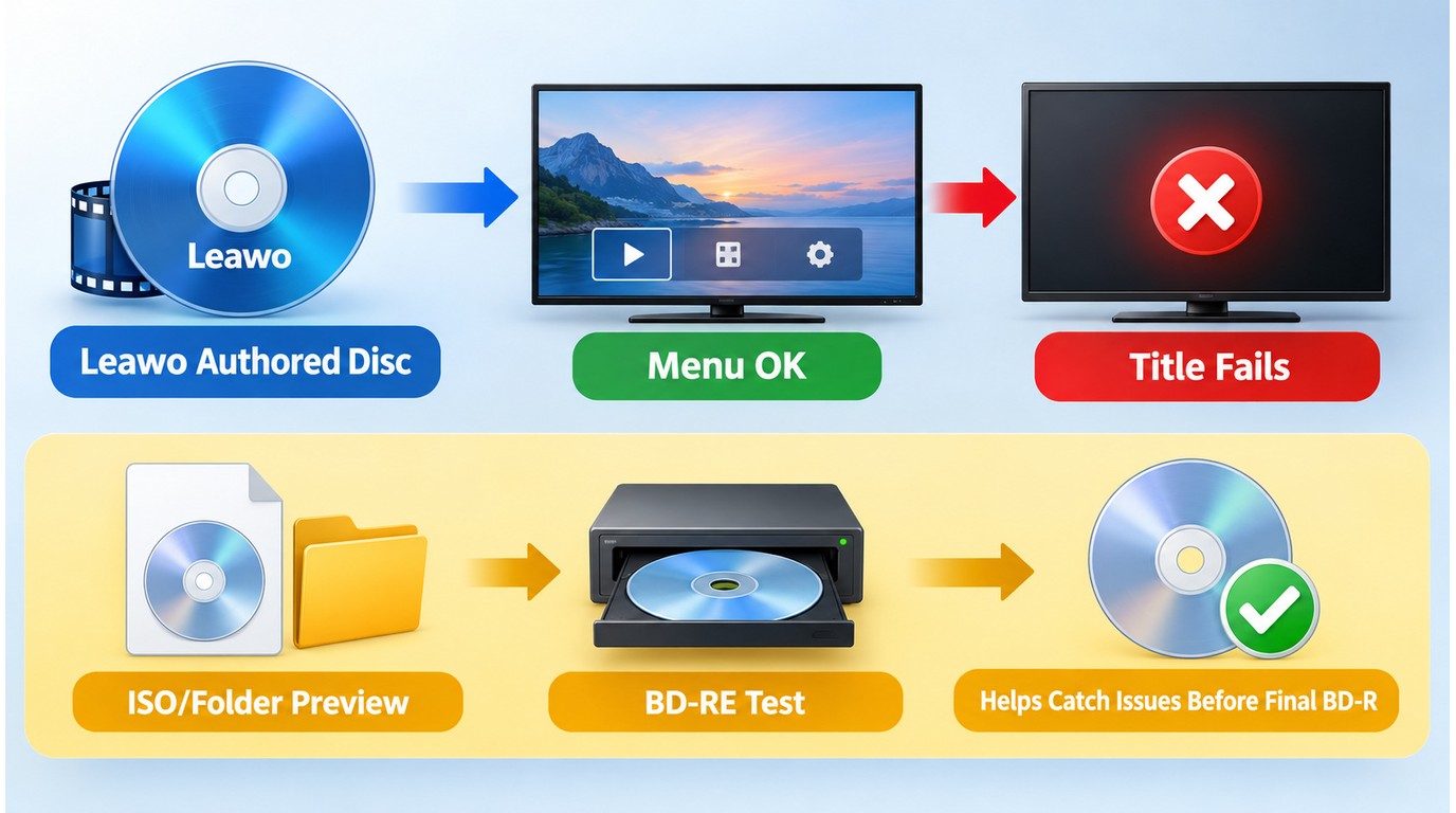 Why a Leawo menu can load while a title fails, and where ISO and BD-RE checks help