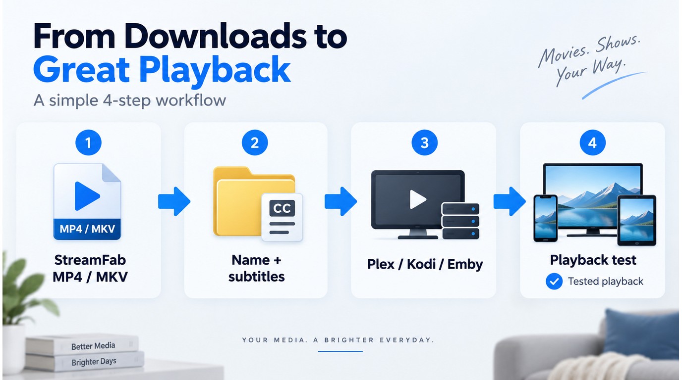 StreamFab files organized and tested in Plex, Kodi, or Emby