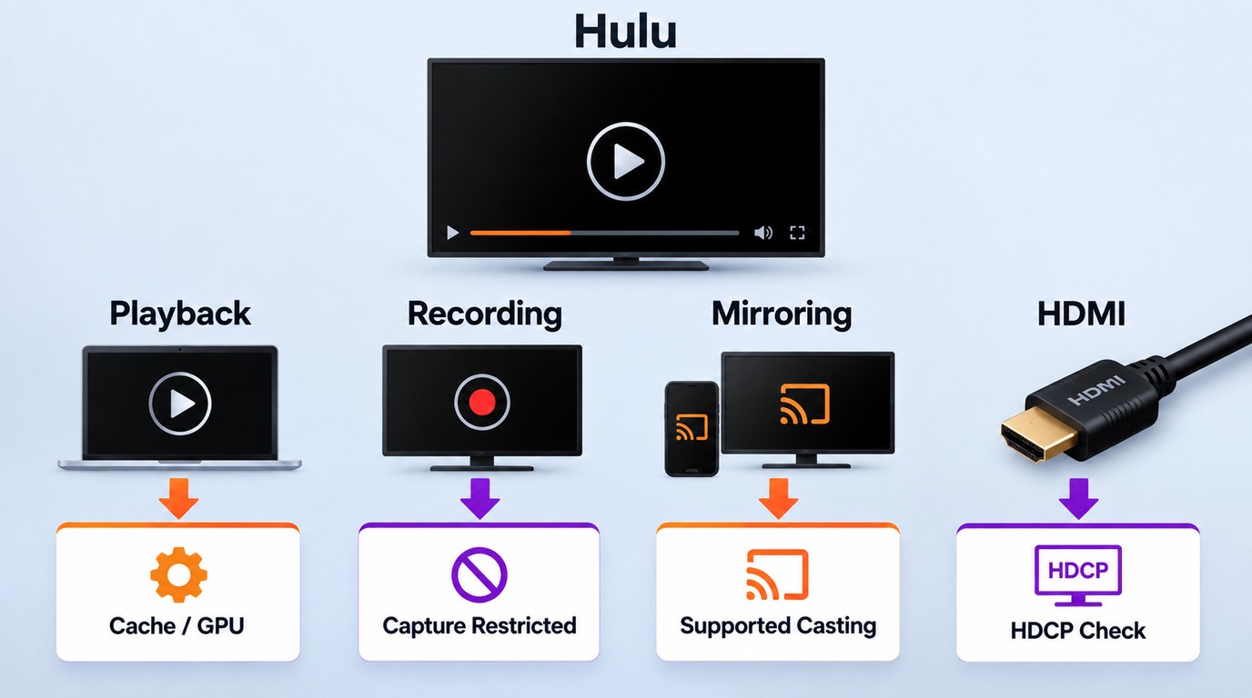 How Hulu black screens branch into playback, recording, mirroring, or HDMI checks