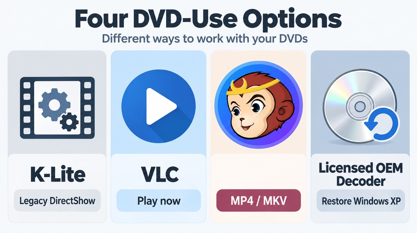 How to choose K-Lite, VLC, DVDFab, or an OEM decoder for DVD use