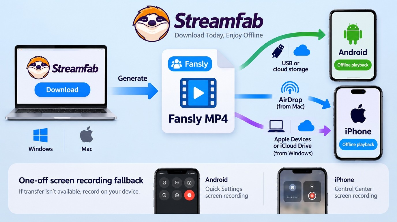 Fansly MP4 transfer from Windows or Mac to Android or iPhone for offline playback.