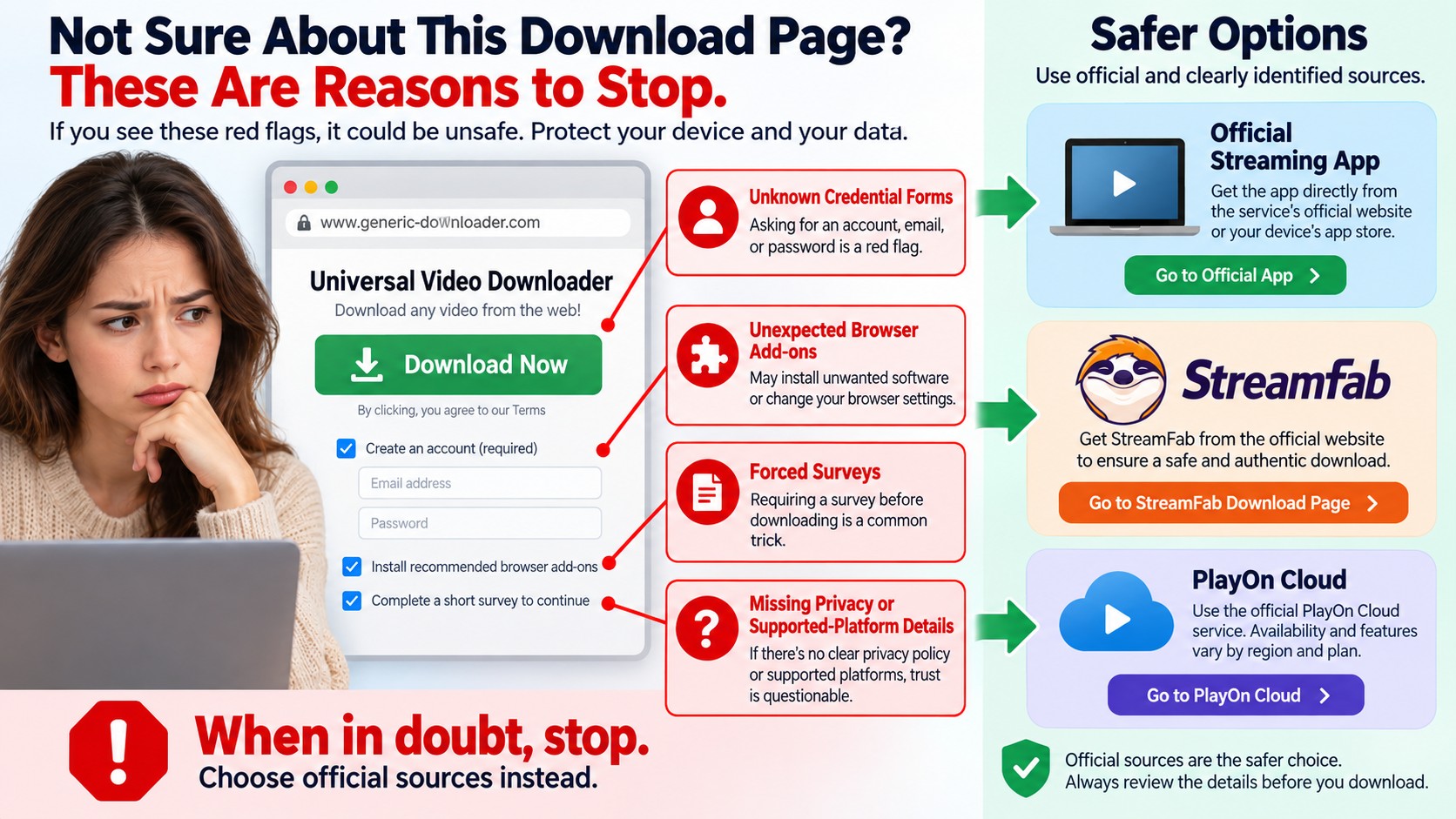 Safety checks for online DRM downloaders before sharing credentials or installing add-ons