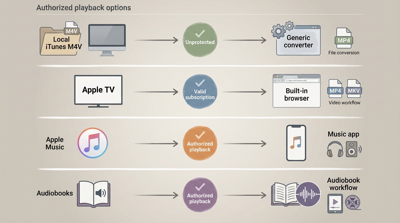 How iTunes M4V, Apple TV, Apple Music, and audiobook sources require different Mac workflows