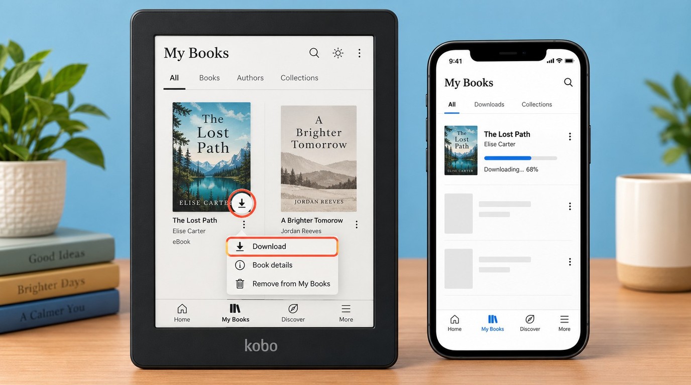 Kobo My Books with a title ready to download for offline reading