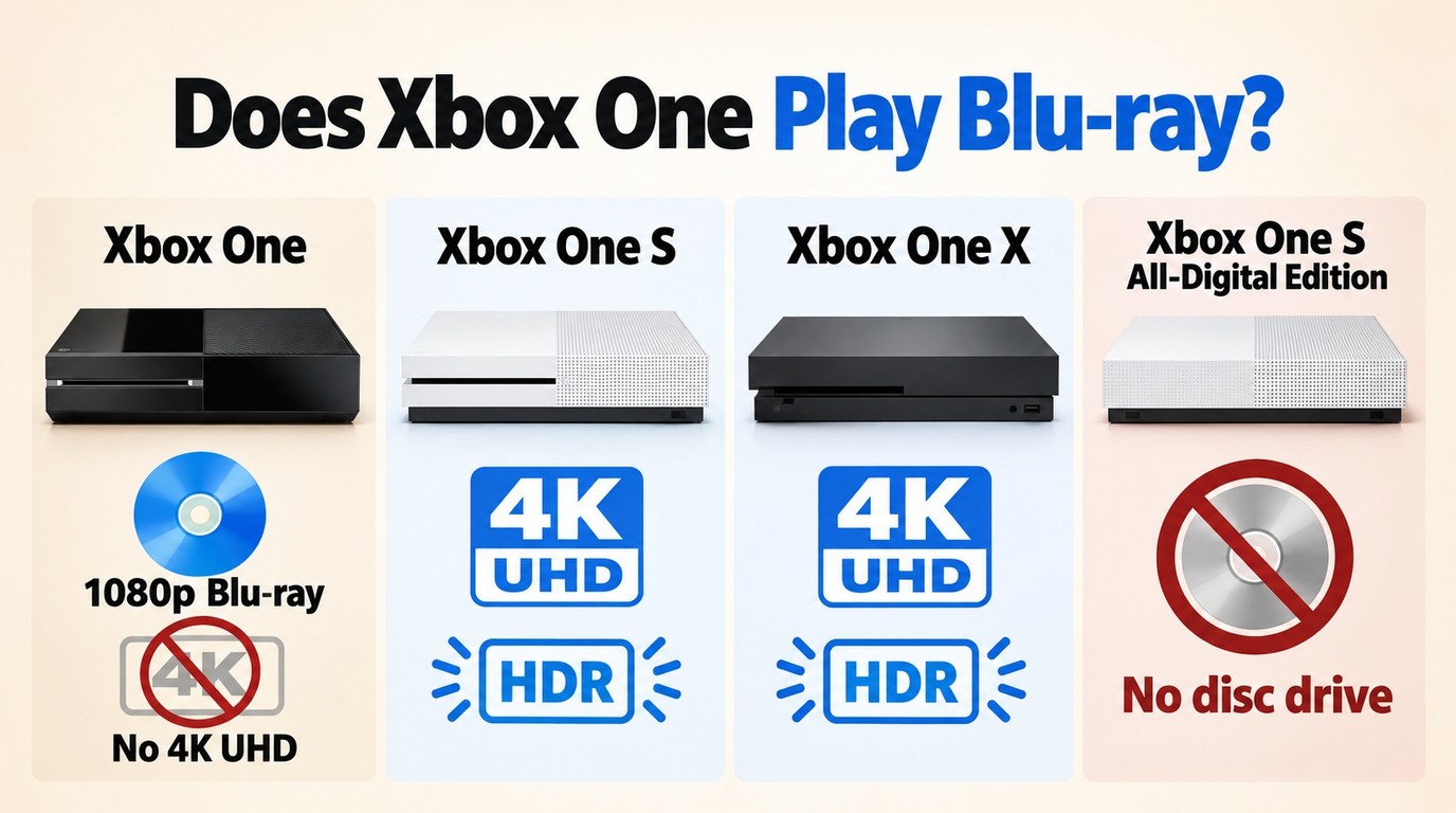 Choose Xbox One for 1080p Blu-ray, or Xbox One S/X for 4K UHD discs and HDR.