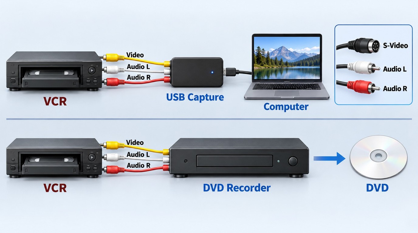 VCR connections for USB capture and direct DVD recording