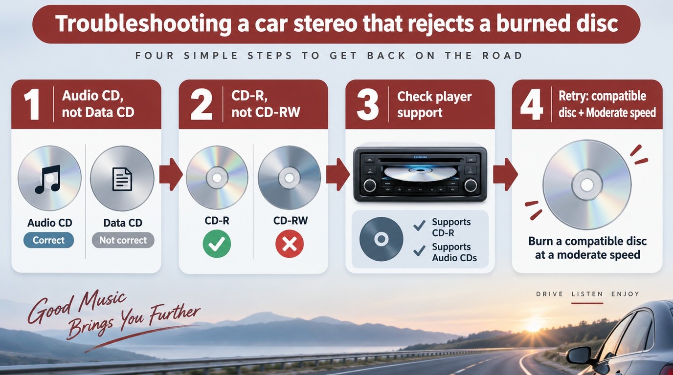 Troubleshooting a rejected CD using Audio CD, CD-R, and player support checks
