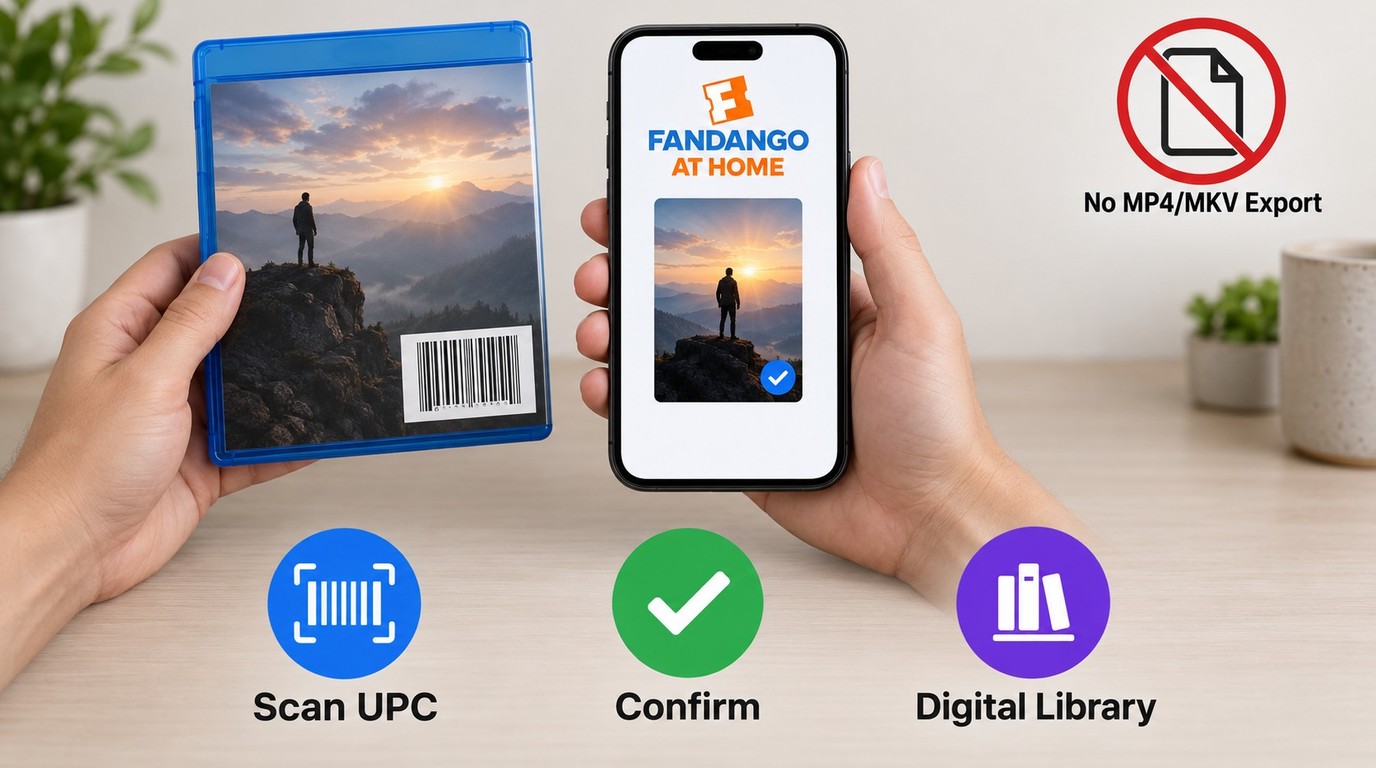 Fandango at Home barcode scan adding a Blu-ray to a digital library