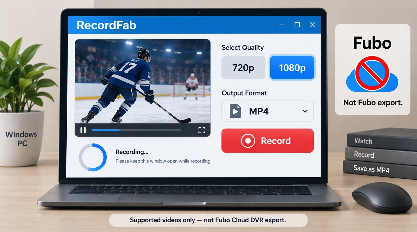 RecordFab on Windows recording a supported video to 720p or 1080p MP4