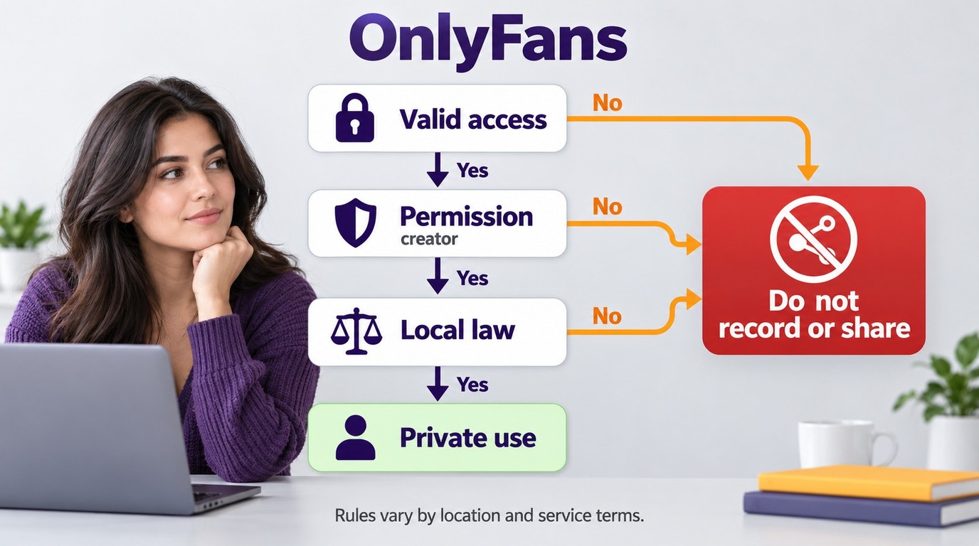 OnlyFans permission flow from authorized access to private use, with redistribution prohibited