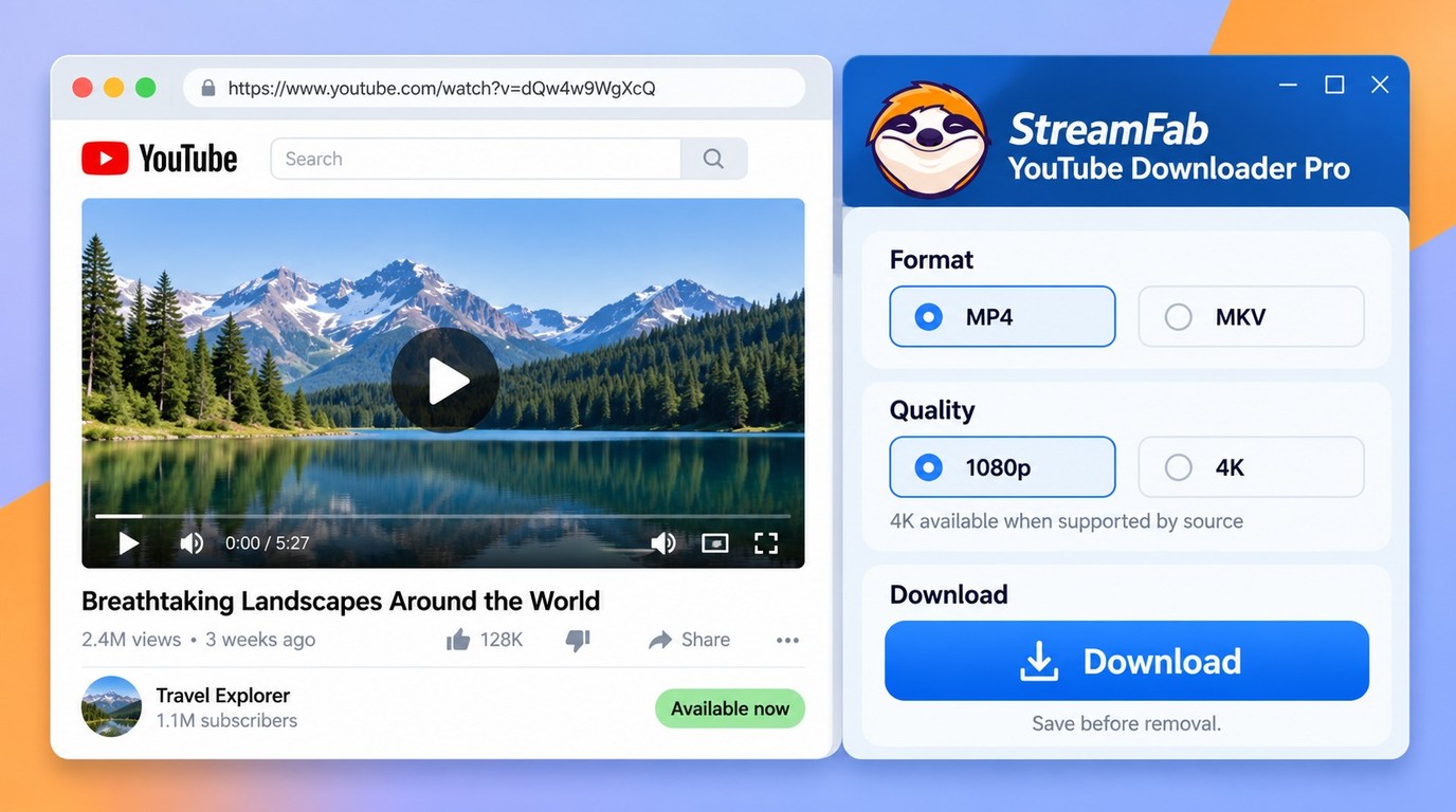 StreamFab YouTube Downloader Pro selecting format, quality, and subtitles for a backup.