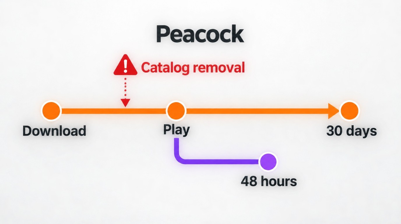 Peacock download timeline showing the 30-day and 48-hour expiration rules.