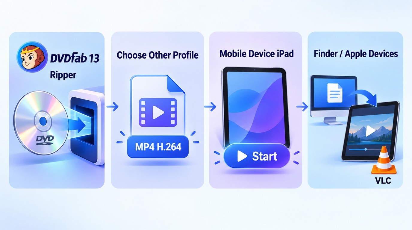 DVDFab 13 workflow from DVD import to iPad playback in VLC