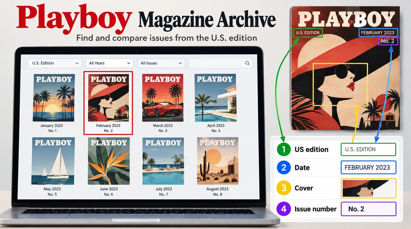 How to match a Playboy issue by US edition, date, cover, and archive entry.