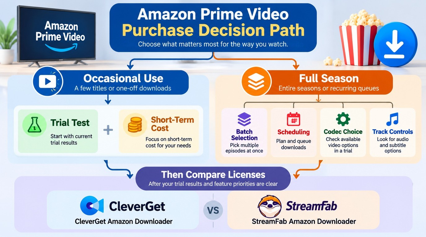 CleverGet and StreamFab license choice based on trial results, download frequency, and queue control