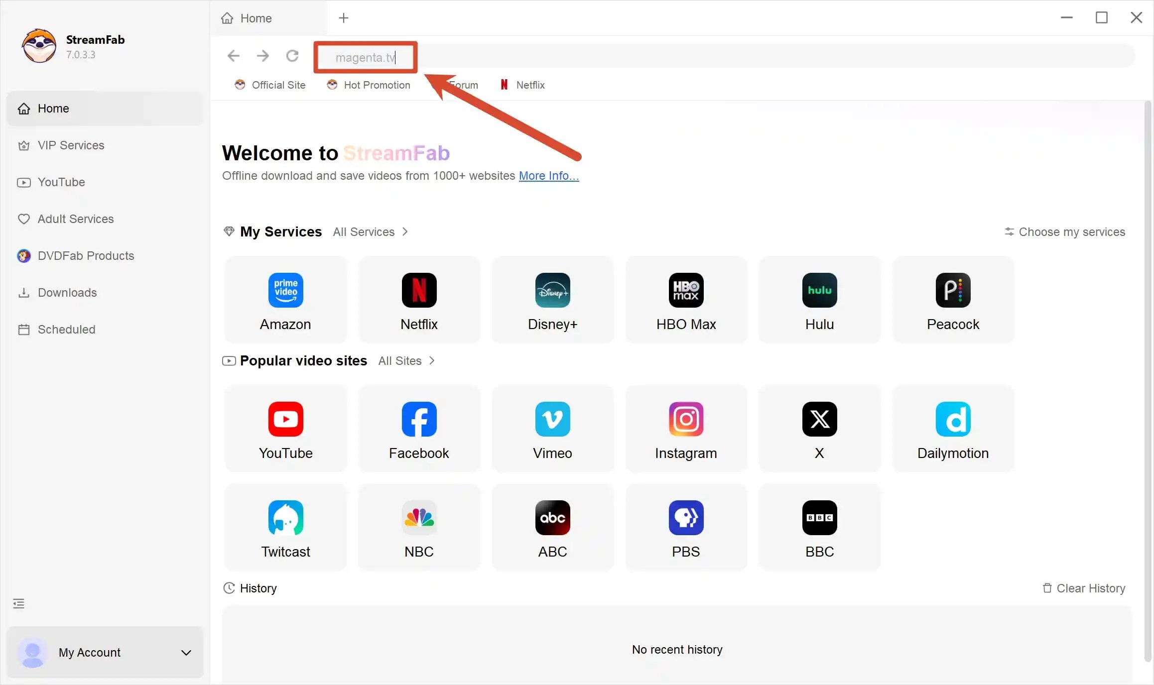 paste the magenta.tv url in the address bar