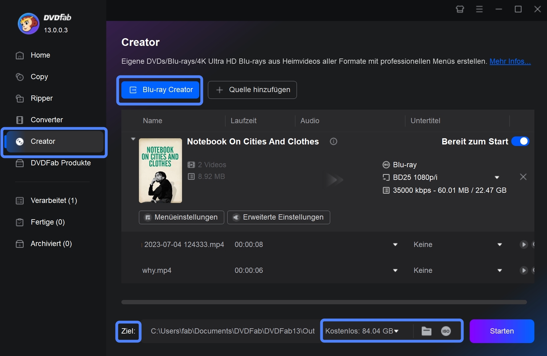 Wie kann man eine Blu-ray auf einem Mac mit DVDFab Blu-ray Creator brennen