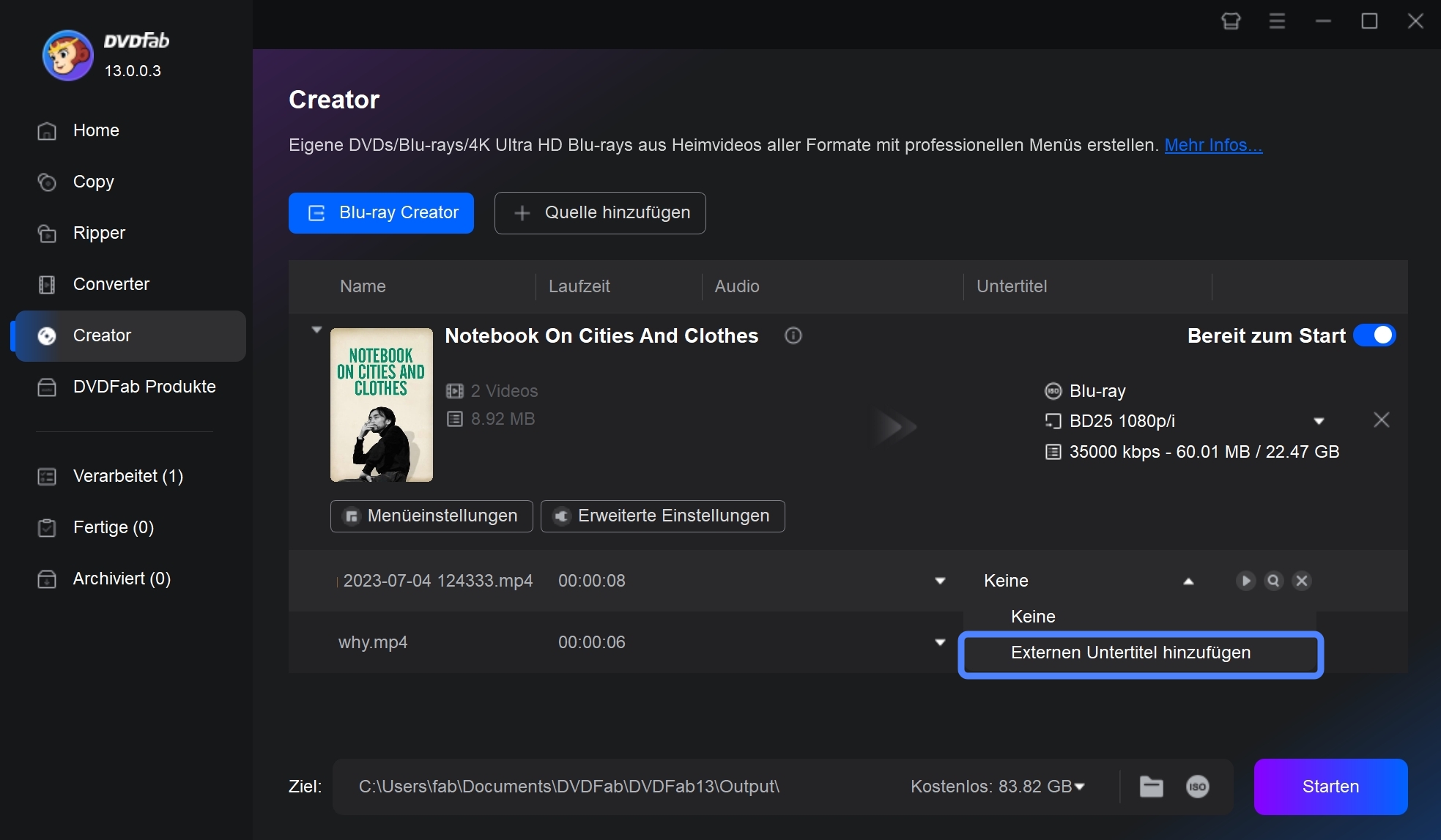 Wie kann man eine Blu-ray auf einem Mac mit DVDFab Blu-ray Creator brennen