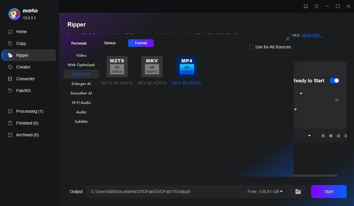 Wählen Sie das 4K HDR10 Videoformat und passen Sie das Video an