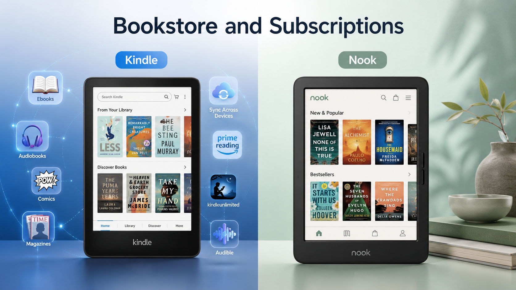 barnes & noble nook vs kindle: Bookstore and Subscriptions