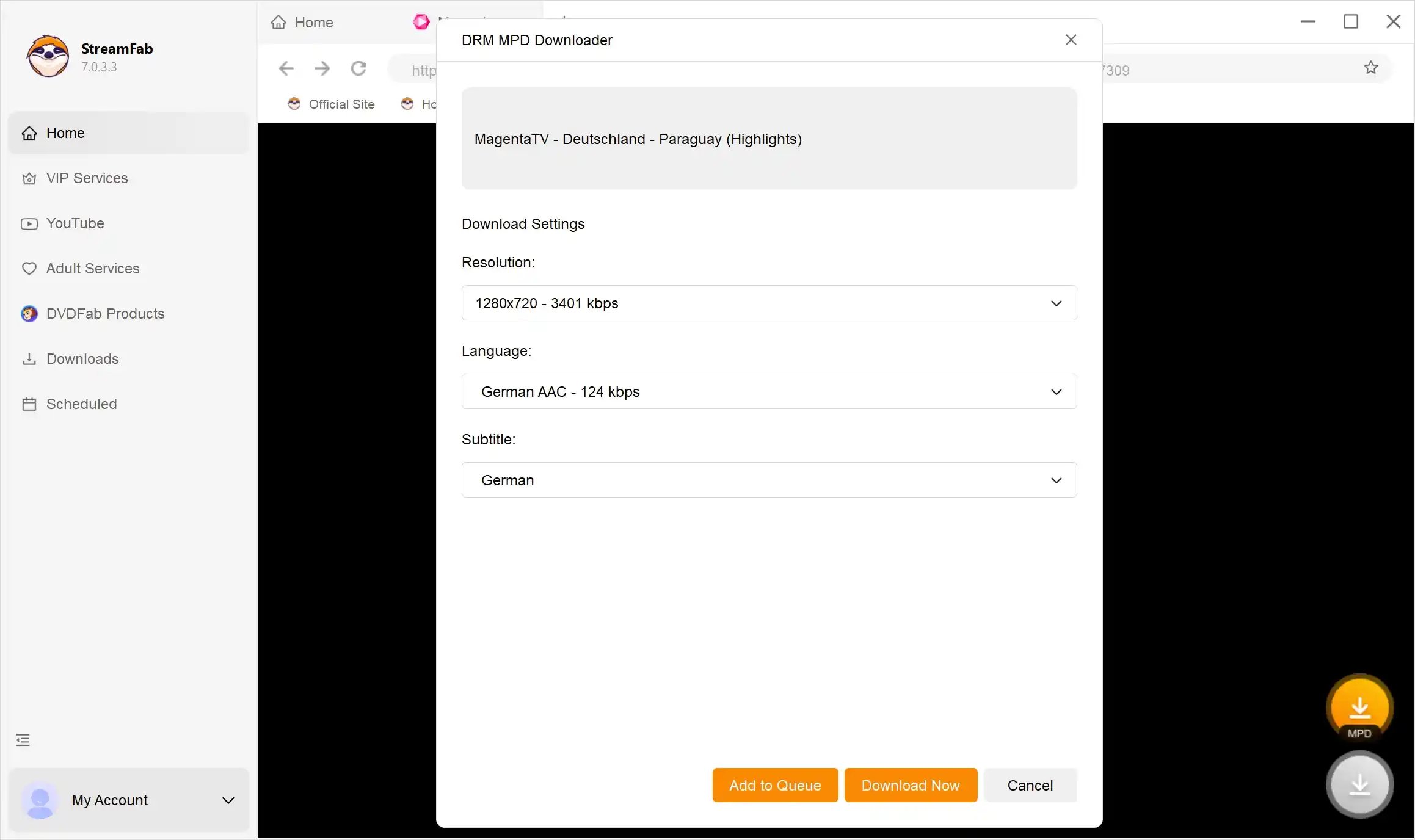 config the quality and click on download now to start