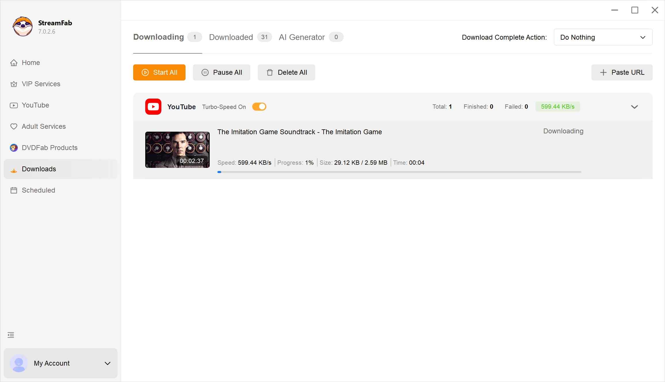 click on the download button to start downloading youtube videos to mp3 with streamfab