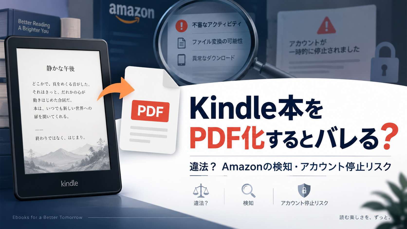 Kindle本をPDF化するとバレる？違法？Amazonの検知・アカウント停止リスクを解説
