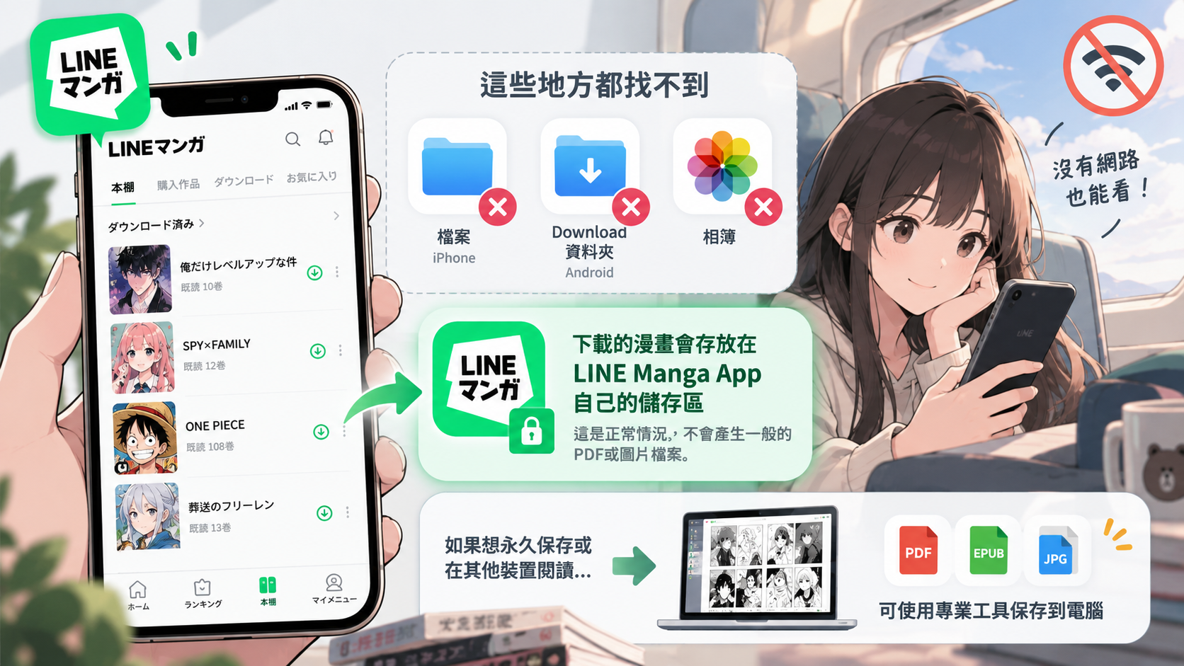 LINE Manga下載的漫畫存在哪裡？