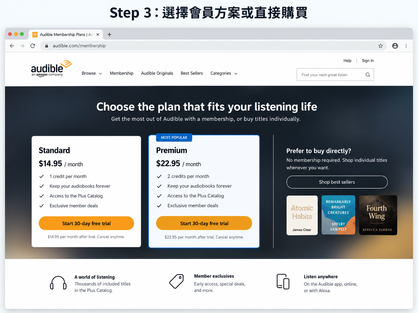 確認自己帳號顯示的方案再決定是否訂閱