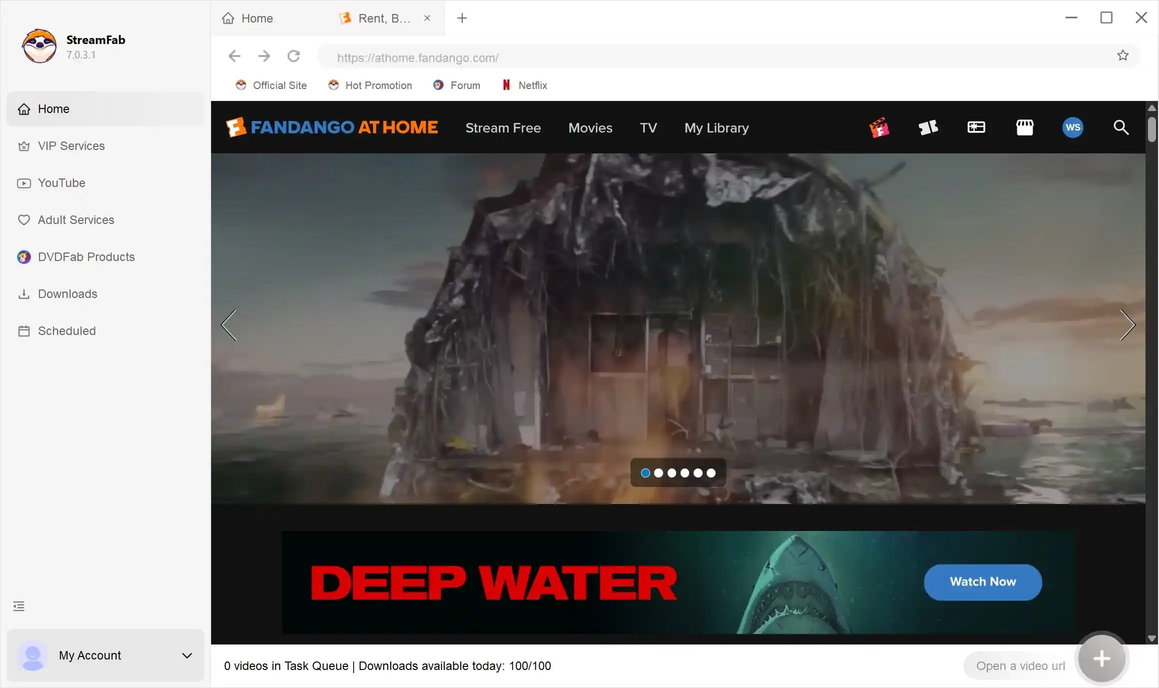 open fandango at home in streamfab vip services