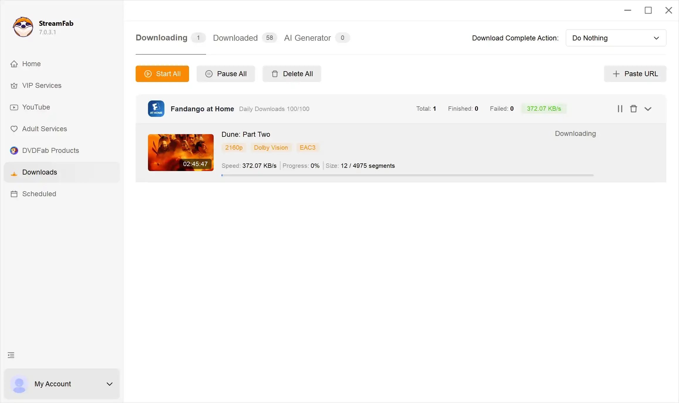 finish adjustments and start downloading fandango at home