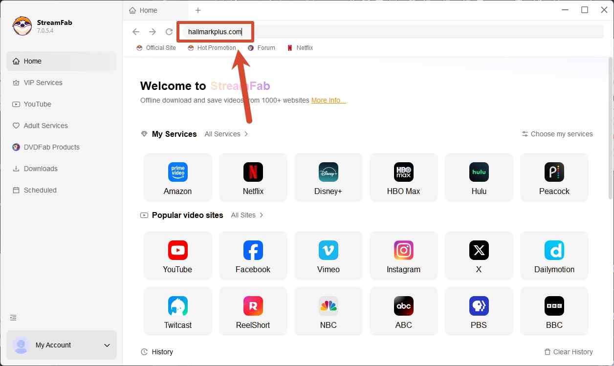 how to download hallmark+ videos via streamfab step 1