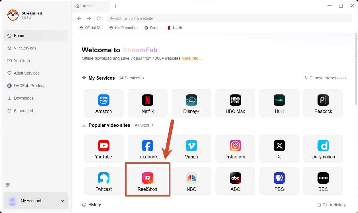 how to download reelshorrt offlien via streamfab step 1