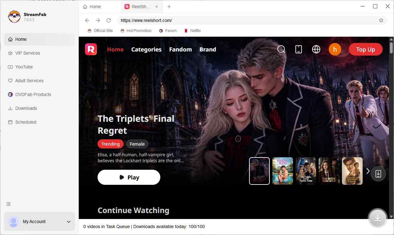 how to download reelshorrt offlien via streamfab step 2