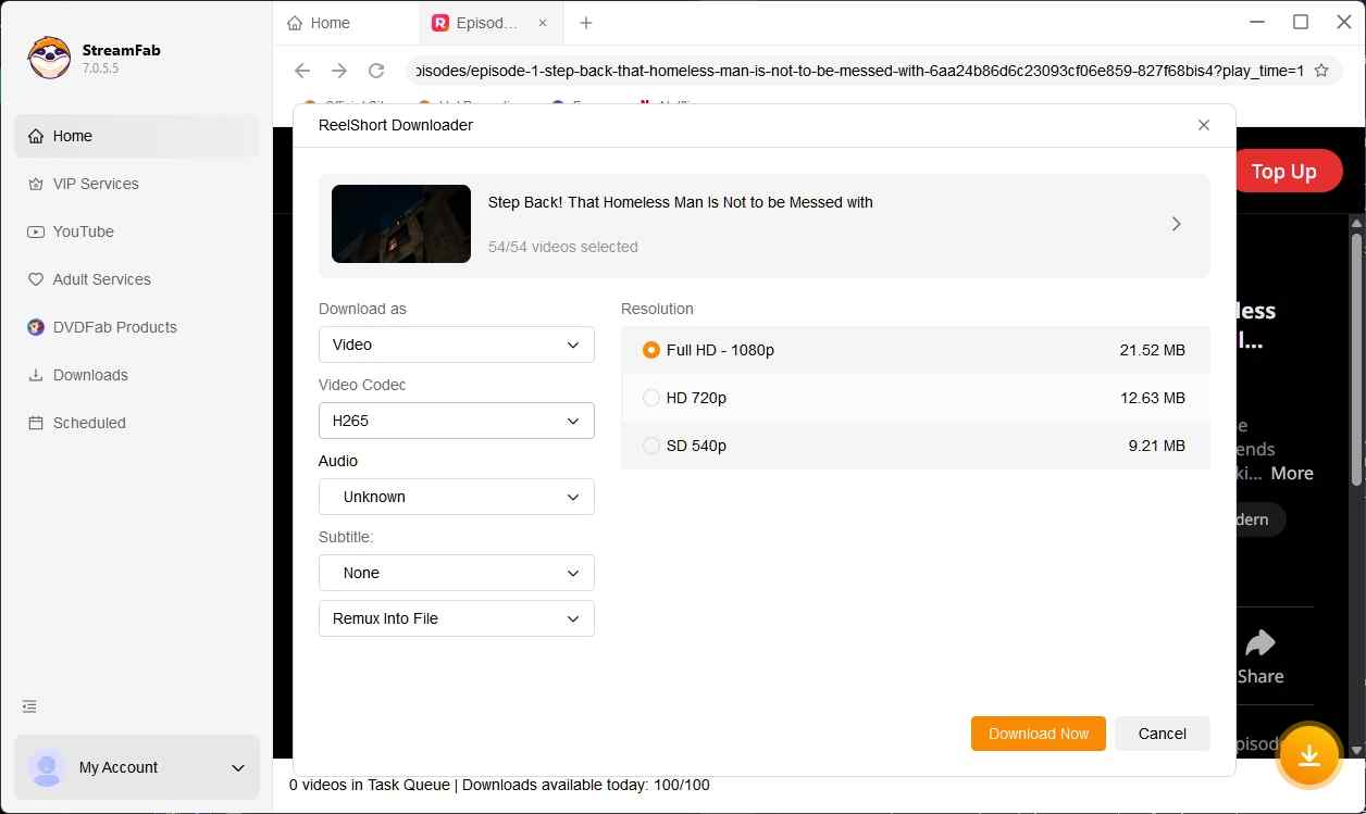 how to download reelshorrt offlien via streamfab step 3