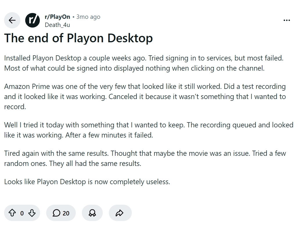 playon desktop discontinued