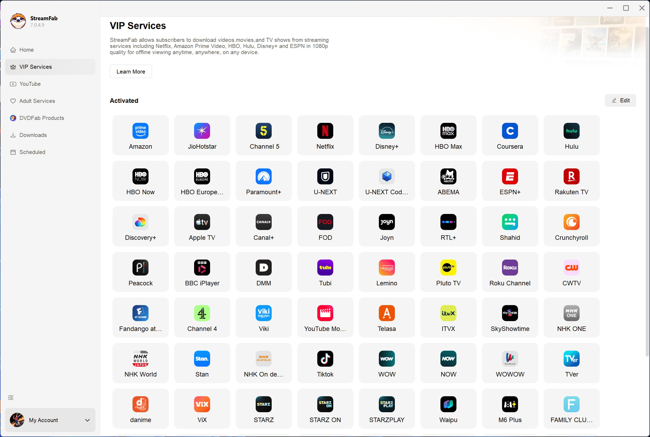 Channel 5 service entry in StreamFab
