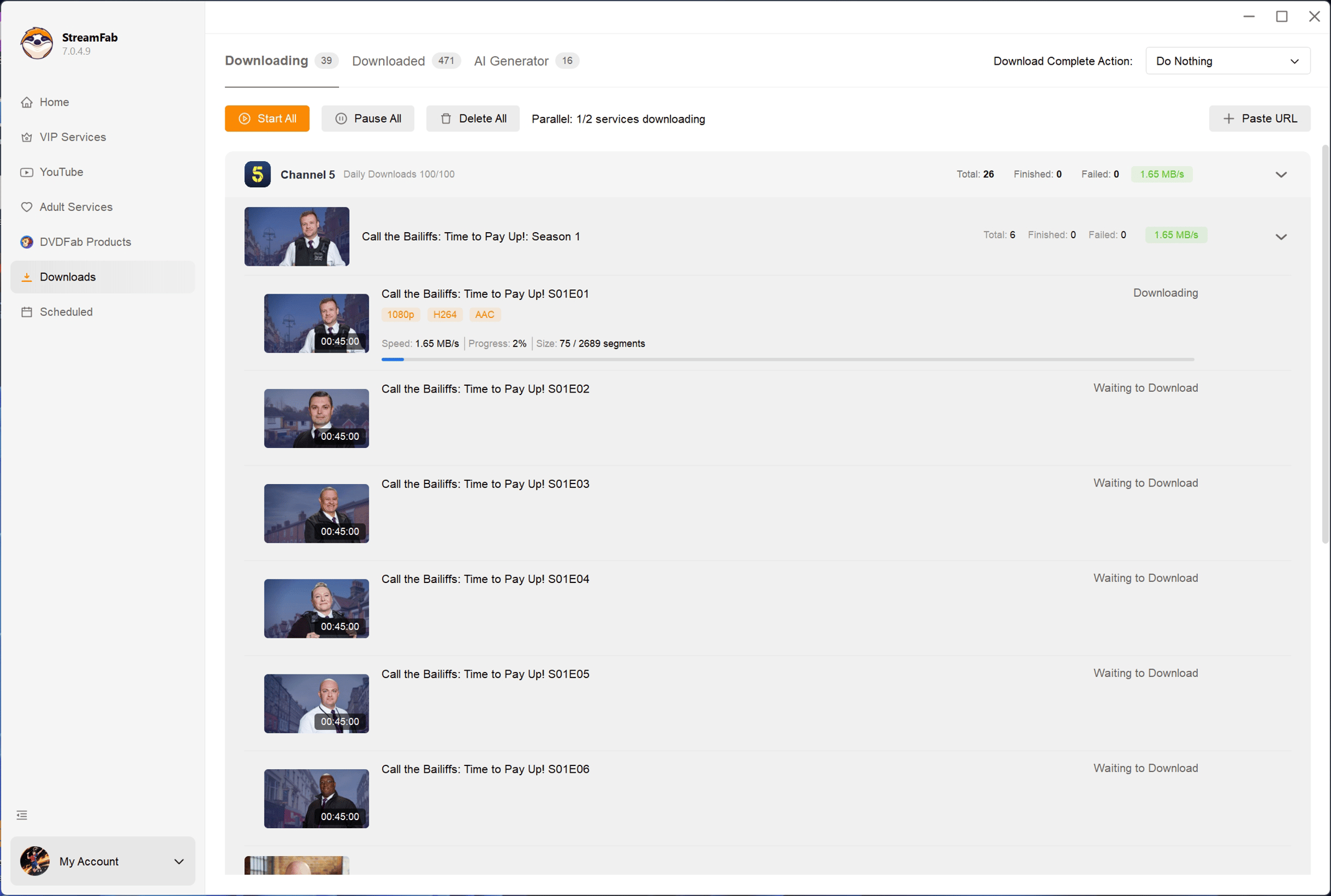 Choosing quality, format and tracks before downloading