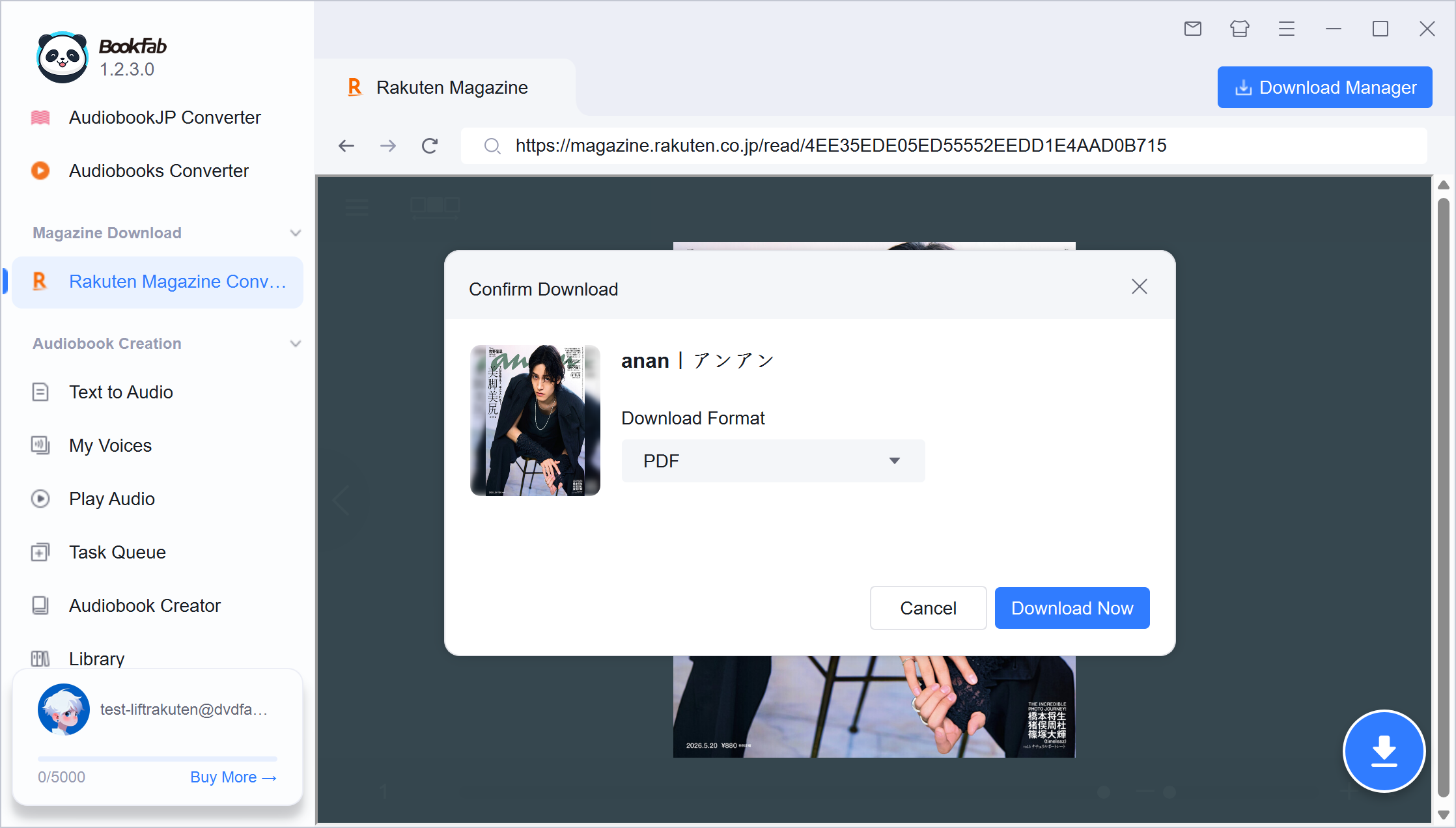 selecting magazine and choosing output formats in the download window