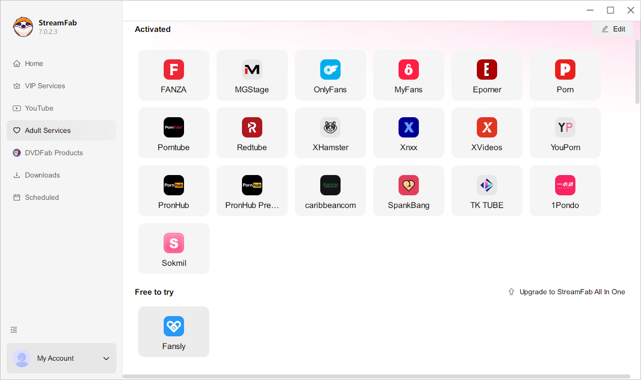 Schritt 1 — StreamFab öffnen und Fansly aus der Dienstliste auswählen