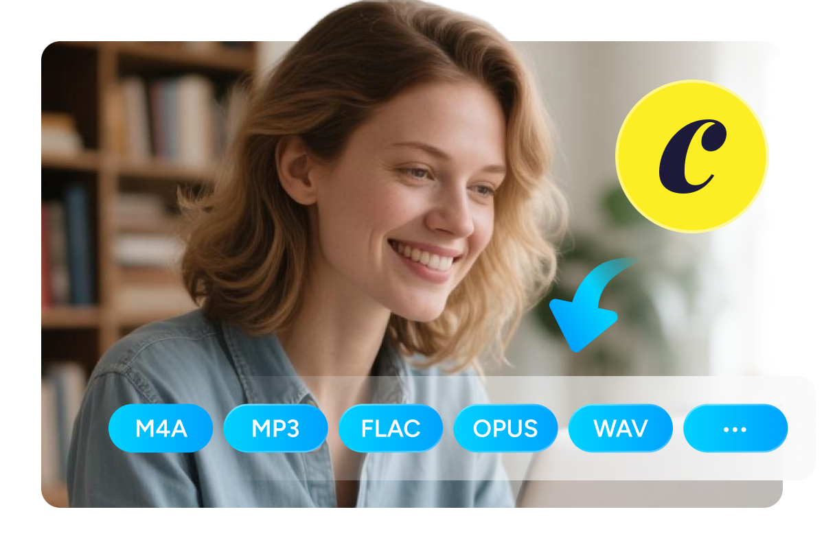 Options de format MP3, M4A, FLAC, OPUS et WAV pour l'export d'audiobook
